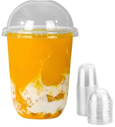 Bubble Crush Set di 100 bicchieri in plastica per frullati, con coperchio a cupola, da 500 ml, resistenti, trasparenti, usa e getta, per frullati, caffè freddo, granite e tè alle bolle