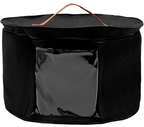 MEIYAXINWIN Hutschachtel Rund mit Deckel, Zusammenklappbar Filz Hut Aufbewahrungsbox Hutkoffer mit Transparentem Fenster und Griff-Reißverschluss Kleideraufbewahrungsbehälter 42 x 26cm (Schwarz)