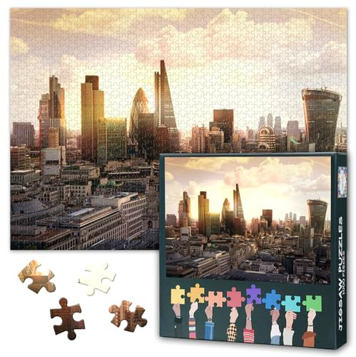 London Skyline Puzzles for Adults 1000 Pieces, London City Downtown Jigsaw Puzzles, Adult Puzzle for Adults, Educational Fun Games or Toys for Elders Friends 20X27 INCH