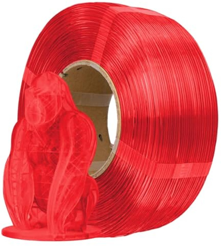 AzureFilm PETG Filament Hyper Speed Refill 1,75 mm – Ohne Spule – 1kg – Für Hochgeschwindigkeits-3D-Druck – Widerstandsfähig, Langlebig, Feuchtigkeitsbeständig (Rot Transparent, 1kg)