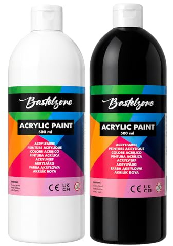 Bastelzone Acrylfarbe 500 + 500 ml für Erwachsene - Schwarz & Weiss (DUO)