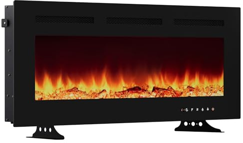 Camino elettrico 3 in 1 da parete o da incasso con effetto fiamma 3D e 12 colori fiamma, camino 900 W/1800 W con telecomando, timer e termostato, nero