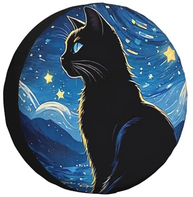 Copriruota di scorta con motivo gatto nero al chiaro di luna, copriruota con bandiera americana e aquila calva, protezione per ruota resistente alle intemperie, universale, per camper, roulotte, campe