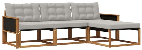 vidaXL Outdoor-Sofagarnitur mit Kissen 4 pcs Natürlich und Hellgrau, Garten Sofa, modernes Eckmöbel, strapazierfähiges Set für die Terrasse, ideal zum Entspannen