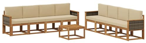 vidaXL Outdoor-Sofagarnitur mit Kissen 7 pcs Natur, Moderner Garten-Sofaset, stilvolle Sitzgelegenheit, Akazie Holz Möbel, bequemer Lounge, wetterfest