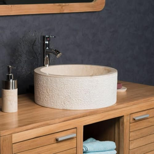 Wanda collection - Vasque à Poser de Salle de Bain en marbre Elbe crème 40cm