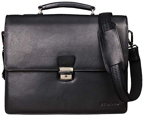 STILORD 'Rion' Porte-Documents en Cuir Classique Serviette Vintage Cartable Sac à Bandoulière Sac de Bureau avec Cadenas, Couleur:Noir