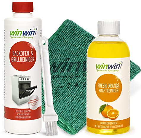 winwinCLEAN FRESH ORANGE 500ML + BACKOFENREINIGER 500ML + PINSEL + UNIVERSALTUCH