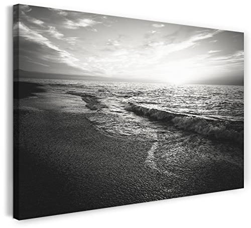 Printed Paintings Leinwand (80x60cm): Landschaftsbilder Wellen am Strand (Meer) schwarz-weiß Foto