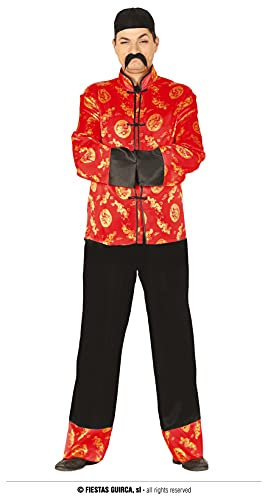 FIESTAS GUIRCA | Costume de Mandarin Adulte (48-50/M) - Veste, Chapeau et Pantalon - Costumes Asiatiques pour Fêtes à Thème, Carnaval et Halloween - Idéal pour Homme - Rouge et Or