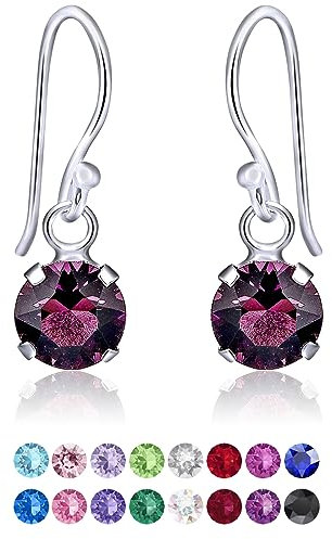Orecchini Pendenti Donna Argento 925 Con Brillantini di Cristallo 6 mm - Colorati, Lunghi a Gancio Con Brillanti