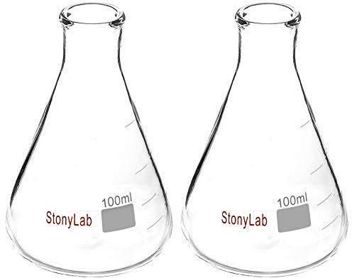 stonylab (2 Pack) Narrow Mouth Erlenmeyer Glass Flasks with Heavy Duty Rim, 100ml