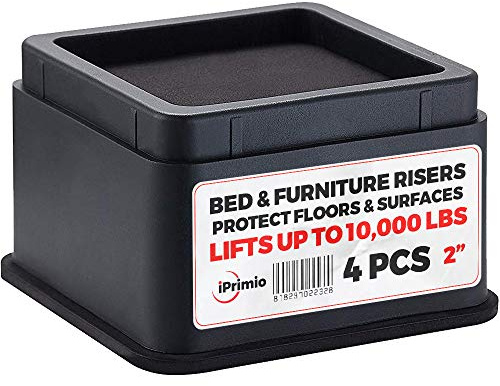 iPrimio Bed Risers - Heavy Duty Furniture Riser, Chair, Sofa Risers, Table Leg Extenders, Ideal for Floor Bed, Bed Table, Square Furniture Raising Blocks, Up to 10000 lbs - 4 Pack