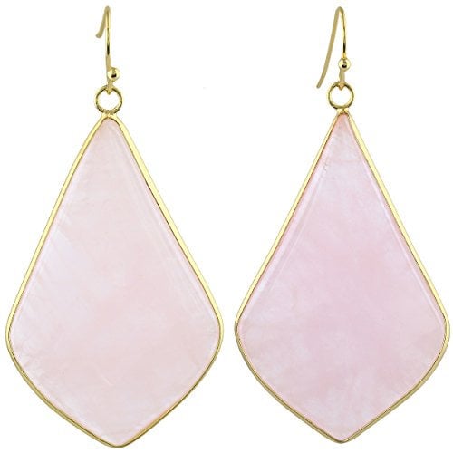 mookaitedecor Rose Quartz Crystal Dangle Drop Earrings for Women, Pink Stone Earrings Gold Plated Earrings Natural Stone Healing Crystal Earrings Teardrop Water Drop Earrings Oval Earrings