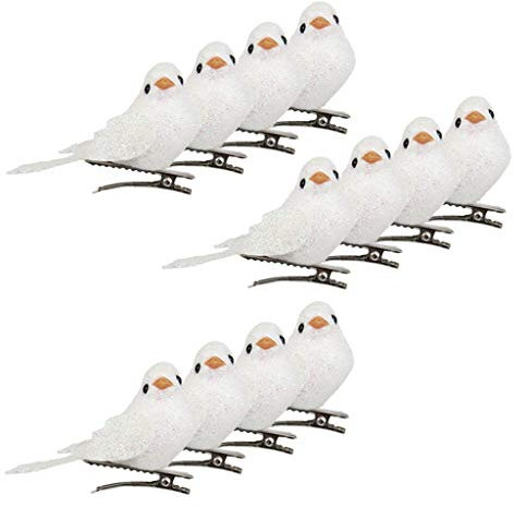 SM SunniMix 12tlg Lebensechte Dekovogel Kunstvogel mit Federn DIY, auswählbar, Weiß