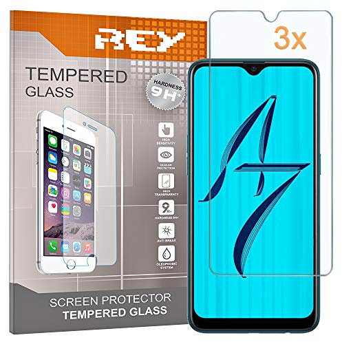 REY Pack 3X Bildschirmschutz aus gehärtetem Glas für Oppo A7 - Oppo AX7 - Oppo K7 5G, Schutzfolie, Displayschutzfolie 9H+ Härte, Anti-Kratzen-Öl-Bläschen