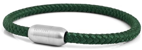 Akitsune Silvus Nylonarmband | 5mm Dick | Armschmuck Damen Herren Edelstahl Armband Magnetverschluss - Mattsilber - Grün 17,5cm