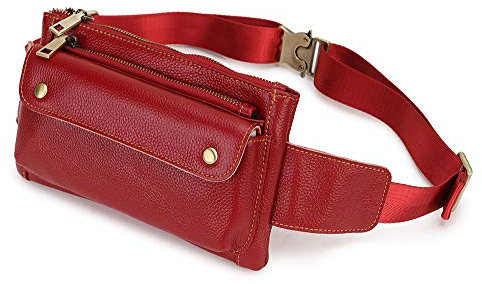 Loyofun Echtes Leder Bauchtasche Gürteltasche Bumbag Hip Bag Hüfttasche Damen Herren (Weinrot)