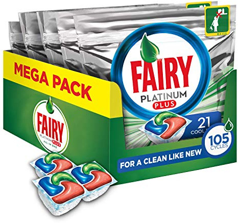 Fairy Platinum Plus All-in-One Spülmaschinentabs Bulk, Cool Blue, 105 Tabletten (21 x 5)