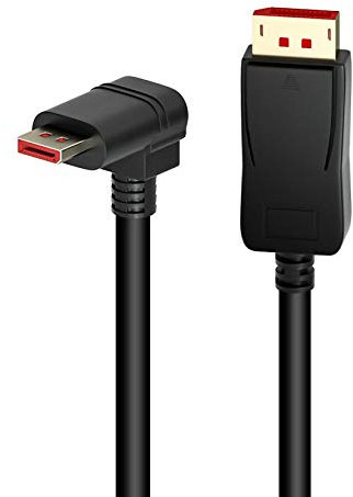 BolAAzuL Cable DisplayPort 1.4 Coudé 1.8M Cable DP à Angle Droit 90 Degrés vers DisplayPort Supporte 8K/60Hz 4K/144Hz Adaptateur Displayport Haute Vitesse pour Meshlicious Moniteur PC Carte Graphique