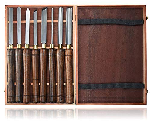 Wooden Lathe Turning Set, 8Pcs Chisel Lathe Set Turning Tools for Wood Gouge Inclination, Wood Lathe Chisel Cutting Carving HSS Wood Turning Tools with Wooden Case