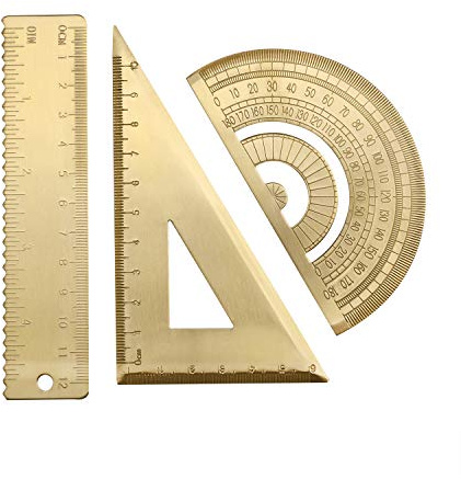 Règle en Métal Ensemble Créative en Laiton Vague Règle 12 CM Ensemble Carré Doré Rétro Demi-Cercle Rapporteur Plaque Triangulaire Outil de Dessin Fournitures pour Etudiants Boussole de Dessin