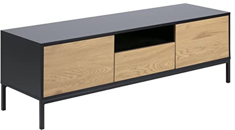 AC Design Furniture Jörn TV-Tisch mit 2 Türen und 1 Schublade, H: 45 x B: 140 x 40 cm, Wildeiche Optik/Schwarz, Holz/Metall, 1 Stk.