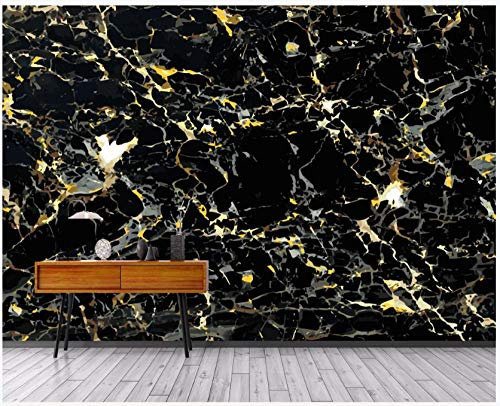 Papier Peint Panoramique Intissé Murales Motif Marbré Or Noir Papier Peint 3D Tapisserie Poster Photo Décoration Murale 320x230cm