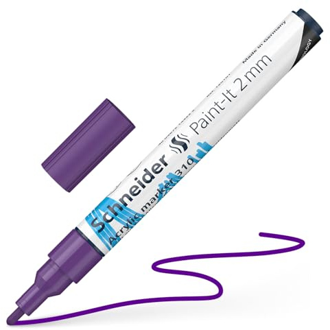 Schneider 120108 Paint-It Acrylstift (mit 2 mm Rundspitze, hochdeckende Acrylfarben für Holz, Leinwand, Stein uvm.) 1 Stück, violett