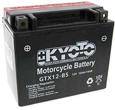 Batterie moto Kyoto GTX12-BS (YTX12-BS) - Sans entretien - 12 V 10 Ah - Dimensions: 150 x 87 x 131 mm compatible avec Sym HD E2 200 2003-2004