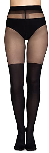 Annes styling Collant neri Calze alte overknee imitazione modello 20/60 DEN, Nero Luana, M/L