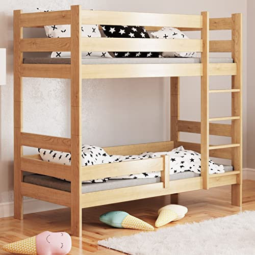 WNM Group Etagenbett für Kinder Sophie - Stockbett mit Rausfallschutz und Lattenrost - Absturzsicherung Doppelstockbett - Jugendbett - Kiefer - 160x80
