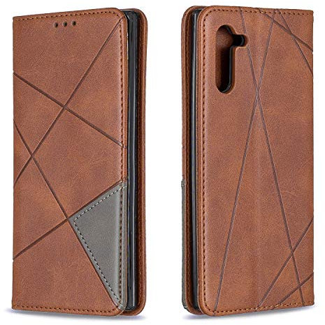 Posanter Coque pour Samsung Galaxy Note 10, Housse Portefeuille en Cuir Etui de Protection avec Slim TPU Silicone Bumper Antichoc Magnétique Flip Case, Porte Cartes avec Fonction Support Cover (Brun)