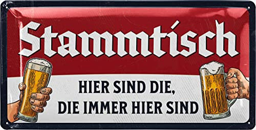 LANOLU Stammtisch Schild - Blechschild retro als Geschenk für Bierliebhaber - lustiges Sprüche Bier Schild als Partykeller Deko, Kneipen und Bar Dekoration - Metallschild 17x34cm