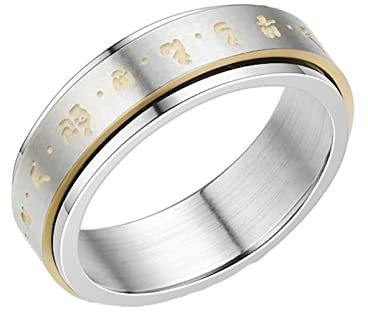KnBoB Ringe Edelstahl, Silber Spinner Ring mit Mantra Anti Stress Ring für Herren Größe 60 (19.1)