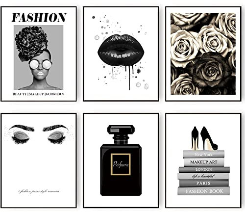HOGEBIG Glamour-Wanddekoration, Mädchenzimmer-Dekor, Wandkunst, Pints, Silber, Parfümbuch, High Heels, Blumen, Lippen, Poster, Drucke, Schlafzimmer, Büro, Dekoration (27,9 x 35,6 cm, ungerahmt)