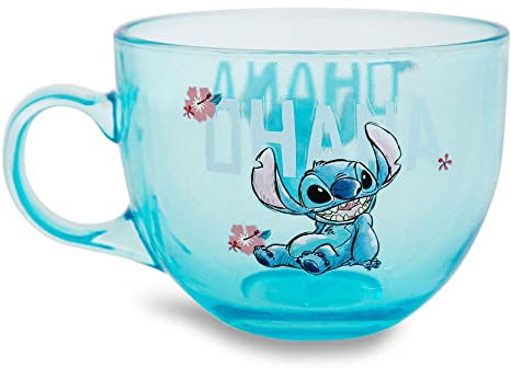 Disney Lilo & Stitch Ohana Tazza da caffè in vetro,Tazza da caffè grande tropicale per espresso, caffeina, bevande, casa e cucina essenziali,Simpatici regali e oggetti da collezione,Contiene 453.6 g