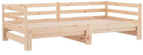 vidaXL Tagesbett Ausziehbar Sofa Gästebett Sofabett Bett Bettsofa Holzbett Schlafsofa Ausziehbett Bettgestell 90x190cm Massivholz Kiefer