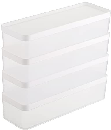 BSTKEY 4 Pcs Plastic Desktop Stationery Storage Box Pencil Holder Brush Case, Rectangle White Pen Organizer Stackable Container Box for Stationery (No Pencil)