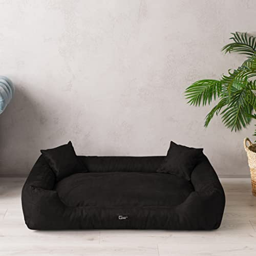 exclusive BED Hundebett Puffi Grosse Mittelgroße Kleine Hunde - Hundekissen Hundematte aus Alcantara-Stoff - Waschbar Kuschelig Langlebig Abriebfest Reißfest (XXXL+| 160x110cm, Schwarz)