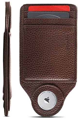 Portefeuille Airtag le plus fin au monde pour homme, ultra fin et super fin (grain profond) en cuir PU, porte-cartes compatible avec Apple AirTag, marron, Minimaliste