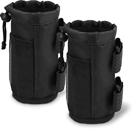 2Pcs Bike Water Bottle Holder Bags, HMIEPRS Insulated Bicycle Cup Holder with Mesh Phone Pockets, Handlebar Bottle Cage Drinks Holder Bicycle Accessories for Cycling Wheelchair Strollers