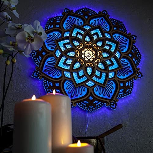 XIANXIAN Mandala Nachtlicht Kreativer Wandbehang aus Holz geschnitzt mehrschichtig Bunte Farbverläufe LED-Lampe Mandala Atmosphäre Licht Fotografie Wandleuchte Wohnkultur