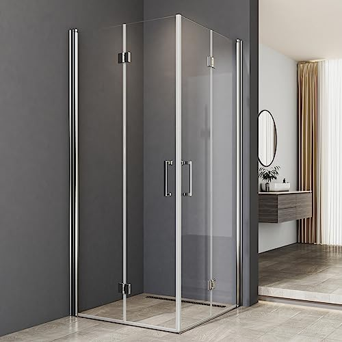 Duschkabine Falttür 80x80 cm Eckeinstieg Duschabtrennung 6mm NANO Beschichtung ESG Glas 180º Falttüren Duschwand Höhe 195 cm
