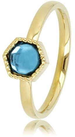 My Bendel Ring Gold mit blauem sechseckigen Glasstein- Stylischer Ringe für Damen mit farbiger Stein - Bleibt schön und Verfärbt nicht - Stapeln Ringe - mit Luxuriösen Geschenkverpackung