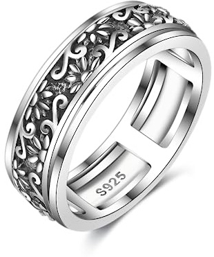 HUKKUN Fidget Ring Silber 925 Spinner Ring für Angst Frauen Stressabbau Elefanten Schmuck Geschenke für Frauen