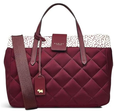 RADLEY London Brockley Responsible Medium Ziptop Grab Handbag for Women, in Merlot Recycled Polyester with PU Trims, Twin Top Handles & a Cross Body Strap