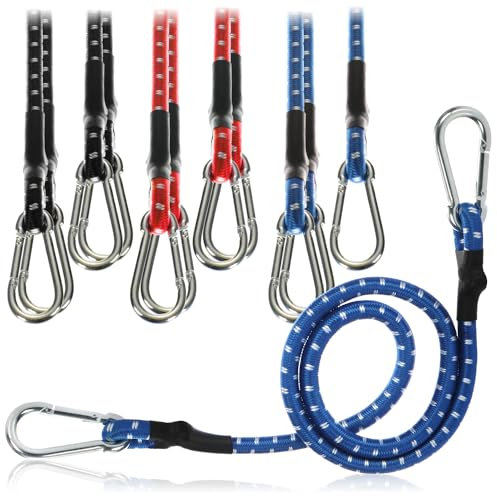 COM-FOUR® 12x tendeurs en Caoutchouc - tendeurs de Bagages à Rayures Blanches - Corde de Tension avec mousquetons - caoutchoucs de Tension pour vélos, Voitures, Bagages (80cm - 12 pièces - coloré)