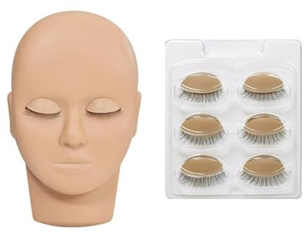 ANNAFRIS Wimpernverlängerung Mannequin Kopf Ersetzte Augenlider Mannequin Kopf Übung Wimpernverlängerung Ausbildung Kopf mit 4 Paar abnehmbaren Augen(Head C-Skin)