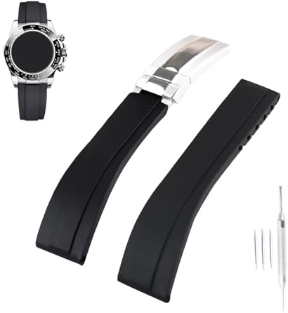 Topuly 20 mm Gummi-Uhrenarmband Ersatz für Rolex Daytona Submariner Yacht-Master GMT-Master Sea Dweller Air-King Datejust Day-Date Explorer Bereitstellungsschnalle Silikonband Wirstband Zubehör für